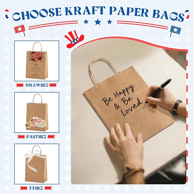 MESHA Gift Paper Bags 400 Pack 8X4.25X10.5 Brown Medium Shopping Kraft Bags Bulk with Handles Reusable for Business,Grocery,Birthday,Wedding,Kids Party,Favors