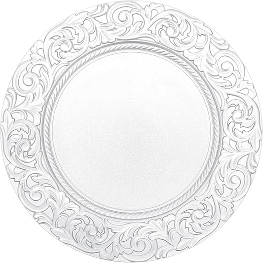 Antique Charger Plates Set, 100 Pcs 13in Plastic Embossed Dinner Plate, Round Phoenix Pattern Elegant Floral Plates for Dinner Wedding Party Event Table Setting Decoration (Silver)