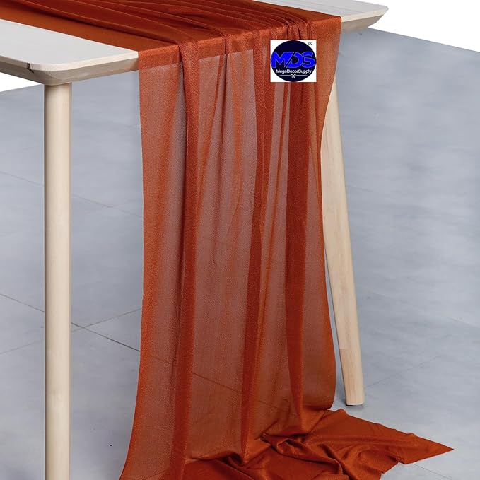 MDS Halloween Chiffon Table Runner - 25 Pack, 29 x 170 Inches, 14ft Each - Sheer Spooky Table Runners for Haunted House Parties, Trick-or-Treat Tables, Witchy Décor, Wedding & Events - Terracotta