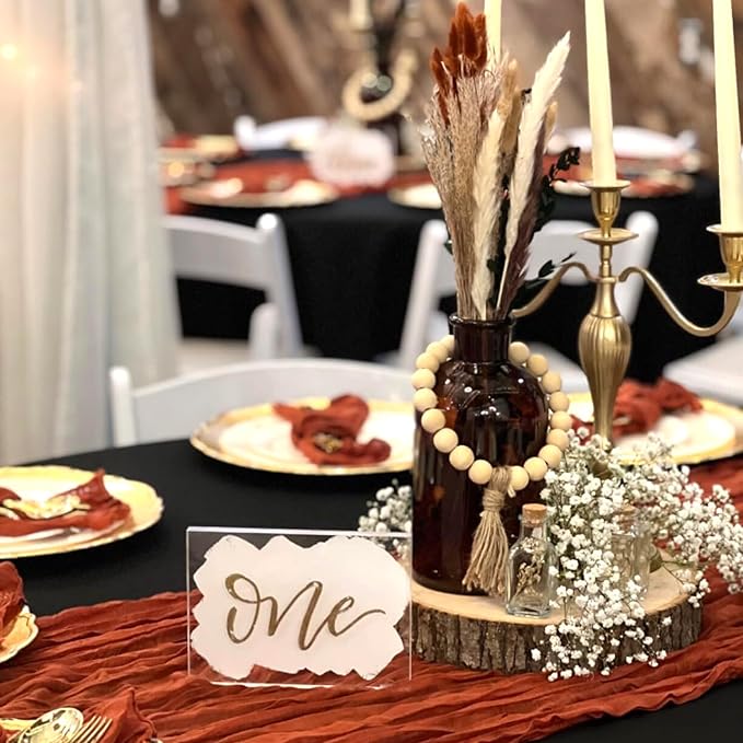 12 Pack Fall Table Runner Terracotta Cheesecloth Table Runner 35x120 Inch Rust Gauze Burnt Orange Cheese Cloth for Wedding Baby Bridal Shower Party Centerpiece Sheer Thanksgiving Fall Decorations