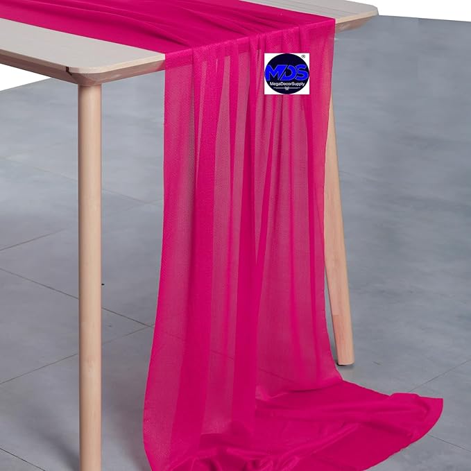 MDS Halloween Chiffon Table Runner - 25 Pack, 29 x 170 Inches, 14ft Each - Sheer Spooky Table Runners for Haunted House Parties, Trick-or-Treat Tables, Witchy Décor, Wedding & Events - Hot Pink