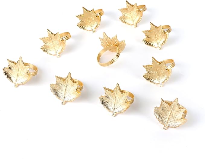 Set of 12 Gold Maple Leaf Napkin Rings - 2 Inch Lightweight Metal Napkin Holders, Elegant Table Décor for Wedding, Holiday, Thanksgiving, Christmas & Special Occasions - ALPHA Living HOME