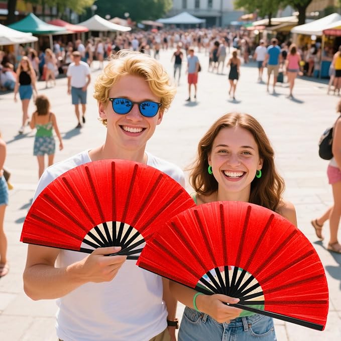 13inch Large Rave Fan Popping Clacking Fans for Line Dancing,Hand Fans for Women Foldable,Boots on The Ground Fan,Portable for Outdoor,Wedding,Party,Decoration (2pcs red)