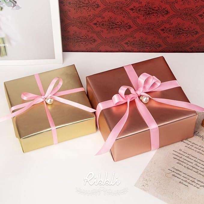 Ribbli Pink Satin Ribbon Double Faced Satin 1/4 Inch x Continuous 100 Yards-Pink Ribbon for Gift Wrapping Crafts Wedding Decoration Bows Bouquet Floral Arrangement