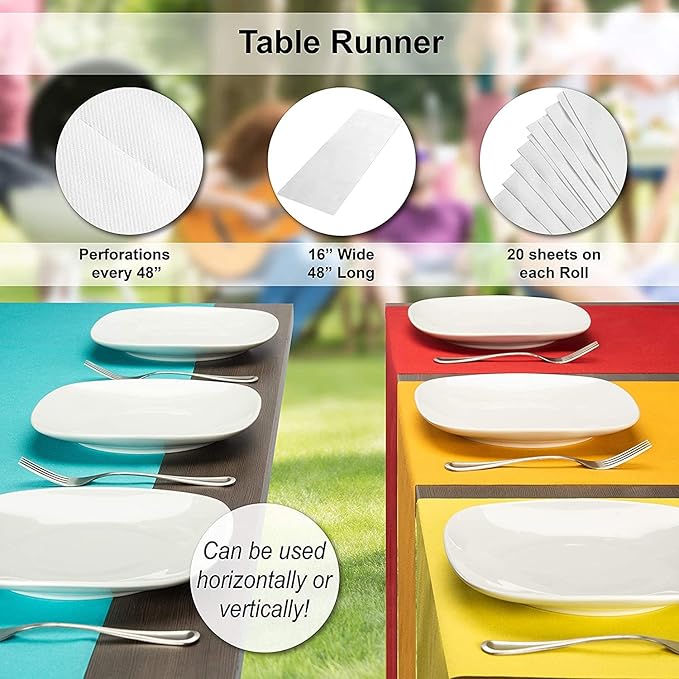 American Homestead Paper Table Runner Roll - 78 ft. Disposable Linen-Like Table Cover Roll - 20 Perforated Table Runners (16" x 48") for Parties, Weddings, and Events -Orange