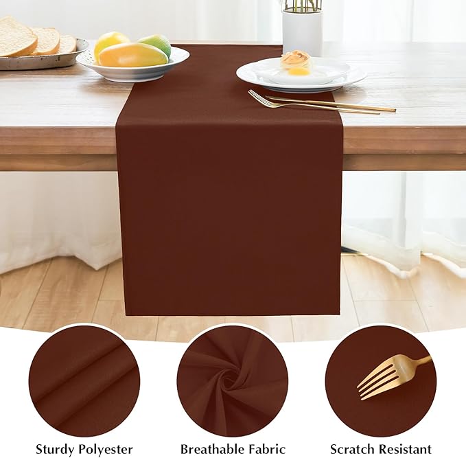 2 Pack Chocolate Table Runner 12 x 90 Inch Solid Color Farmhouse Runners Coffee Table Dresser for Daily Party Home Decoration
