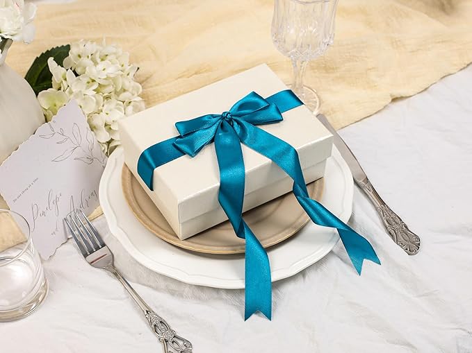 Turquoise Satin Ribbon 1 inch X Continuous 50 Yards, Single Face Polyester Ribbon Perfect for Gift Wrapping, Flower Bouquet, Wedding Decor, Crafts, Bow Making, Sewing and More