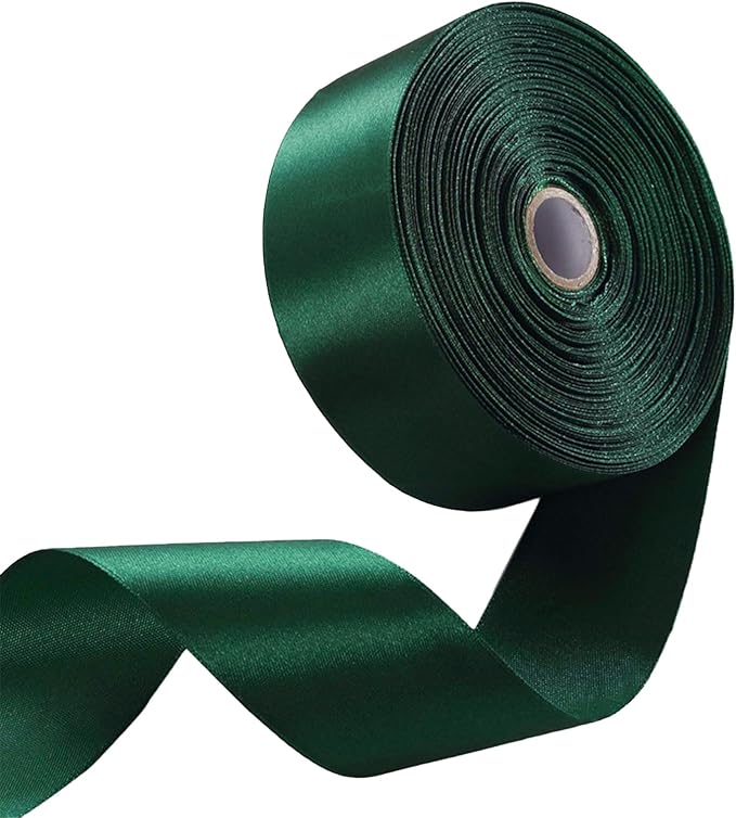 1-1/2 Inch Forest Green Satin Ribbon 50 Yards Solid Fabric Ribbons for Gift Wrapping, Crafts, Flower Bouquets, Wedding, Party, Holiday and Home Decor