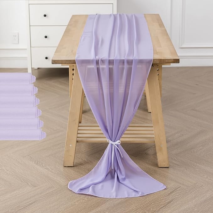 6Pack 9ft Chiffon Table Runner 14x108 Inch Sheer Romantic Table Runner for Wedding Birthday Party Bridal Shower Outdoor Decoration-Lavender