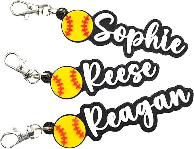Personalized Softball bag tag for water bottles, sports, gym, and softball bags. Custom keychain for softball baseball coaches, players, and team party gifts.