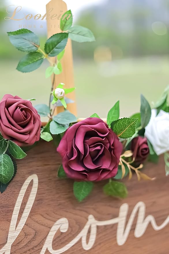Lookein Artificial Rose Flower Garland Greenery Garland 5FT for Wedding Ceremony Backdrop Arch Flowers Table Centerpieces Decorations, Burgundy