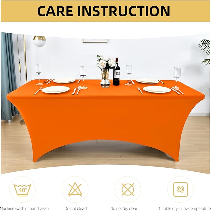 2-Pack 8ft Spandex Table Covers for Rectangle Folding Tables - Washable Elastic Tablecloth - Ultimate Fitted Table Protector for Birthday Parties, Trade Shows, Banquet