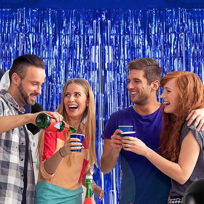 BEISHIDA 4 Pcs Blue Door Streamers Tinsel Curtain Party Backdrop Fringe Foil Wall Background for Birthday Halloween Christmas Wedding Boys Babyshower Party Decoration(3.28 ft x 6.56 ft)