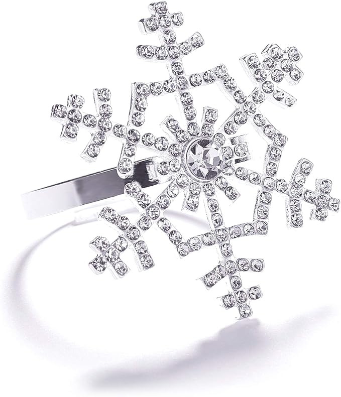 Halatool Set of 6 Christmas Rhinestone Snowflake Napkin Rings for Xmas Dining Table- Napkin Ring Holder for Christmas, Thanksgiving, Holiday Party Table Decoration