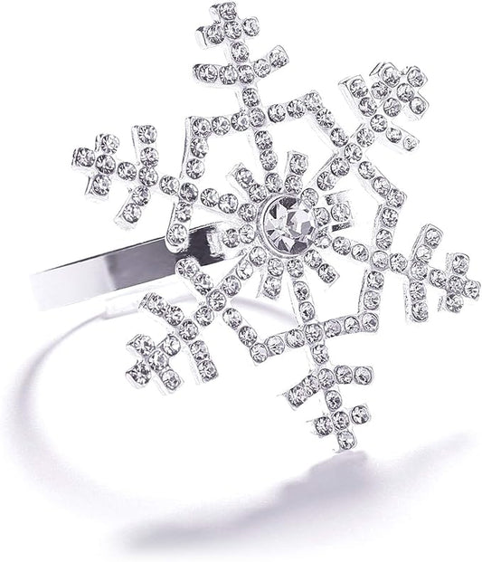 Halatool Set of 6 Christmas Rhinestone Snowflake Napkin Rings for Xmas Dining Table- Napkin Ring Holder for Christmas, Thanksgiving, Holiday Party Table Decoration