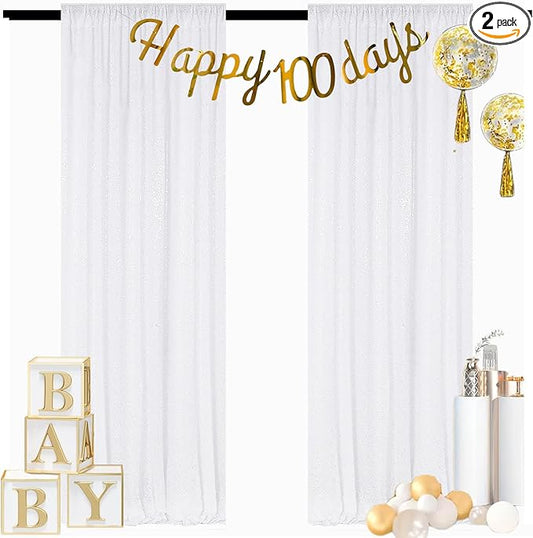ShinyBeauty 2-Pack Sparkling Sequin Backdrop 4x7FT - Premium White Photography Background for Weddings, Parties, Studio Decor | Wrinkle-Resistant & Reusable Shimmer Curtains (Backgrounds Collection)