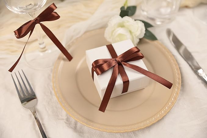 Coffee Brown Satin Ribbon 3/8 inch X Continuous 100 Yards, Single Face Polyester Ribbon Perfect for Gift Wrapping, Flower Bouquet, Wedding Decor, Crafts, Bow Making, Sewing and More