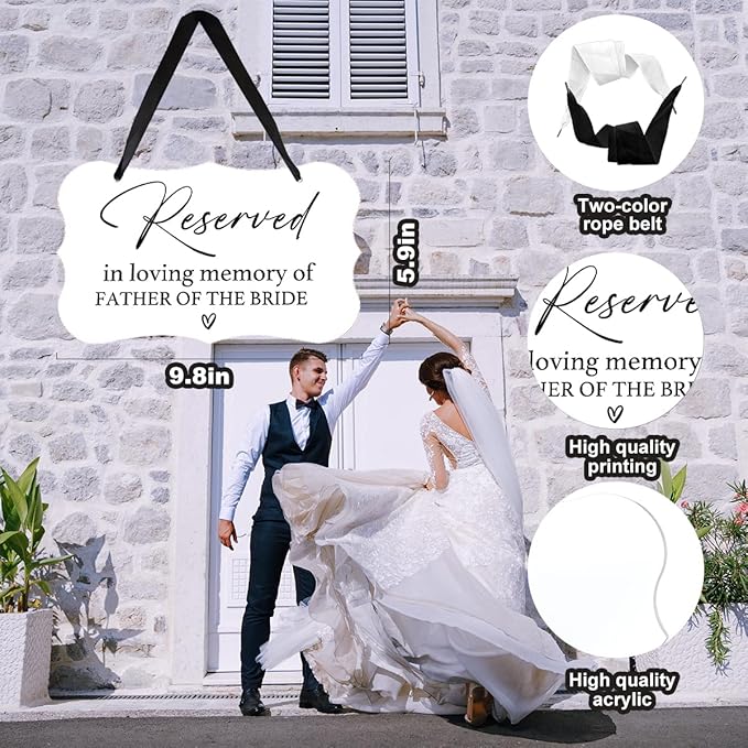 Acrylic Wedding Sign, Ring Bearer Sign, Reserved Seating Signs, for Father of The Bride, Rustic Wedding Decor Signs, Acrylic Wall Art With Ribbon for Chairs Weddings Decor and Event Party (White)