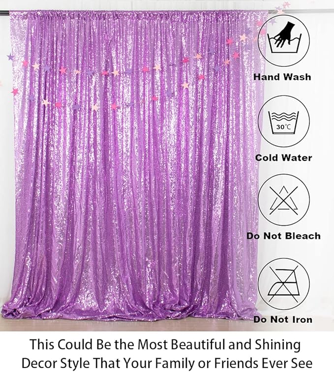 ShinyBeauty Lavender Sequin Backdrop Curtains 2 Panels 4x8FT Shimmer Wedding/Party Photo Backgrounds - Elegant & Sparkly Decor Backdrops