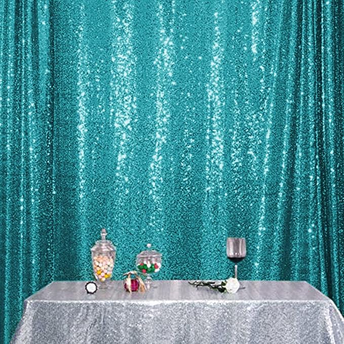 10Ft x 10Ft Teal Sequin Backdrop Curtain, Glitter Thick Not See Through Satin Sequin Background Drapes, Opaque Sparkly Backdrop Curtain, Sequin Backdrop for Xmas Thanksgiving Wedding Party Decor
