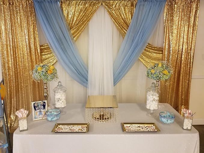 Poise3EHome Gold Sequin Backdrop Curtain, 4 Pieces 3FT x 8FT Sequin Backdrop Panels, Sequence Wedding Party Background Drapes