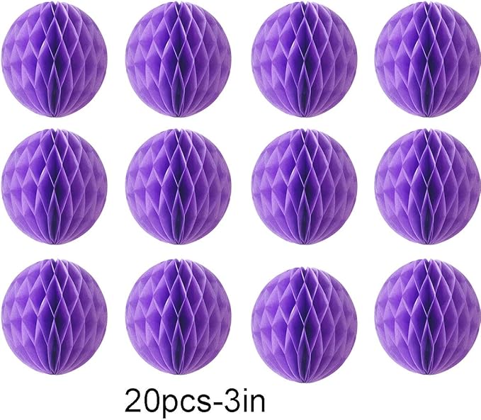 20pcs Honeycomb Decoration Paper Flower Balls Tissue Paper Pom Poms for Birthday Wedding Home Decor (3inch, Purple)