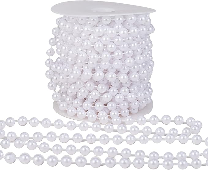8mm Crafts Faux Pearl Beads Garland Pearl Bead Roll Strand of Pearls to Decorate Floral Centerpieces Wedding Party Favor Christmas Tree(33 Feet White)