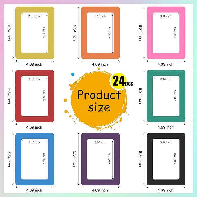 24 Pcs Magnetic Picture Frames for Refrigerator, 8 Colors Magnet Photo Frame for Fridge Holds 3.5x5 Photos for Home Office Fridge Decoration
