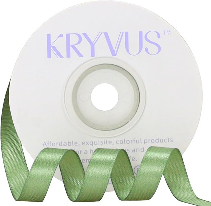 Sage Green Satin Ribbon 3/8 inch X Continuous 25 Yards, Single Face Polyester Ribbon Perfect for Gift Wrapping, Flower Bouquet, Wedding Decor, Crafts, Bow Making, Sewing and More