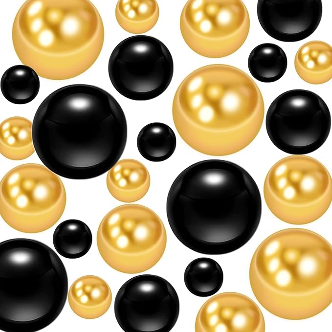 300Pcs Vase Filler Black and Golden Yellow No Hole Faux Pearl Beads for Vase Filling Decorations, Candle Centerpieces, Wedding Centerpieces, Home Party Decor (8/14/20mm)