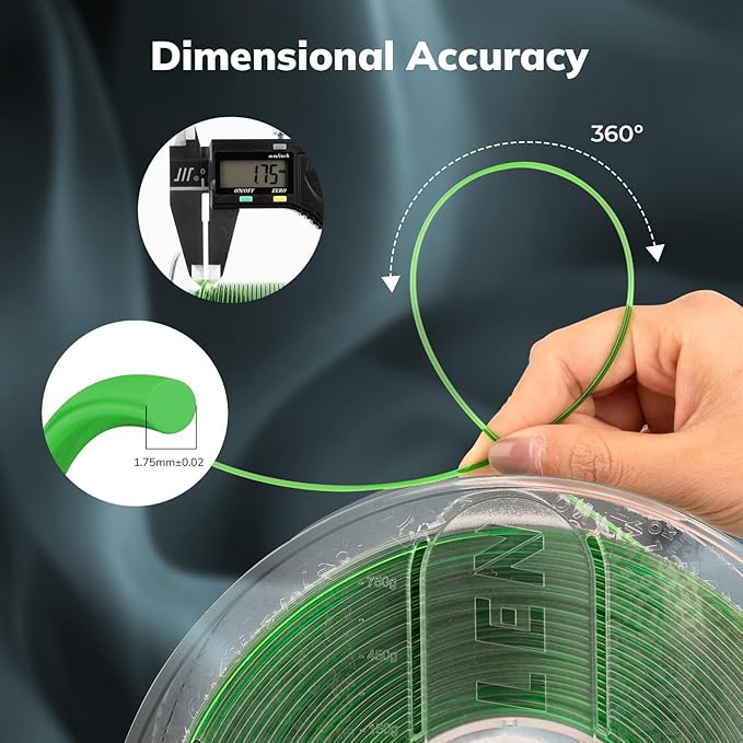 AMOLEN Rapid PETG Transparent 3D Printer Filament 1.75mm +/-0.02mm,500mm/s High Speed Strong Toughness Green 1KG/2.2lb