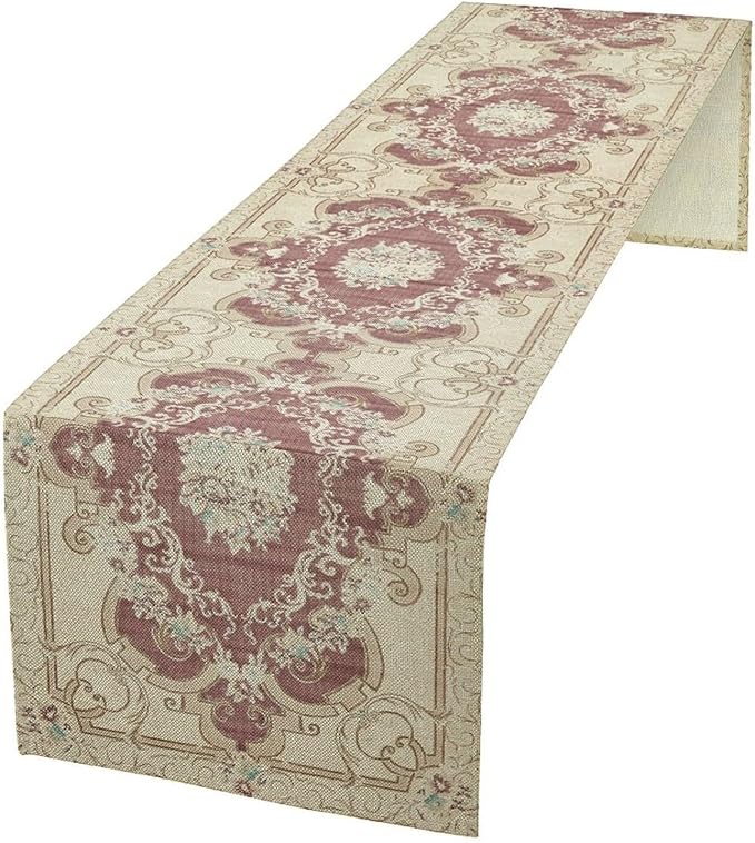 Boho Bohemia Table Runner, Vintage Blue Gold Retro Flower Rustic Country Floral Printed Pattern for Home Kitchen Table Decor Dining Coffee Room Garden Party Wedding Decor 13x90in