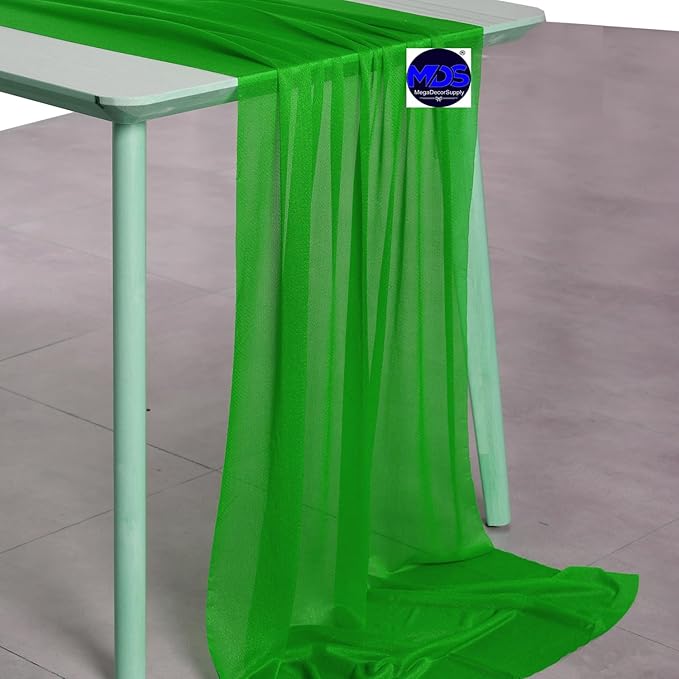 MDS 15 Pack 10ft Chiffon Table Runner 29 x 120 Inches Sheer Wedding Runner Romantic Rustic Table Runner for Wedding Decorations, Birthday Parties, Bridal Shower Party Arch Decor - Green