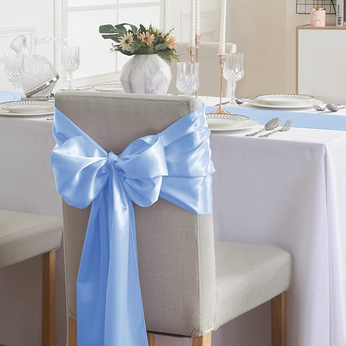 24Pack Table Runner 12 x 108 Inches Satin Silk Table Runner for Wedding, Birthday Party, Banquets, Graduations Decoration, fit Rectange and Round Table-Blue Mist