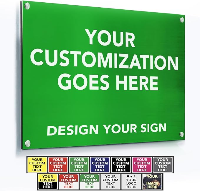 SPEEDYORDERS Custom Outdoor Metal Signs, Personalized Aluminum Signs, Customized Safety Signs, Metal Business Signs, Waterproof Outdoor Business Signs, White Aluminum (Green Background, 42x28 In)
