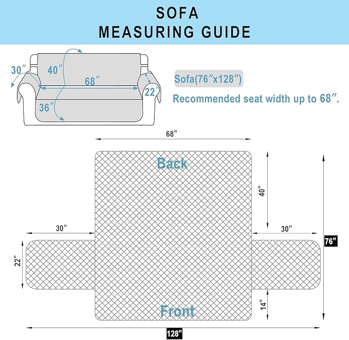 Reversible Sofa Covers Couch Cover Furniture Protector for Dogs Elastic Straps Water Resistant(Sofa,White/White)