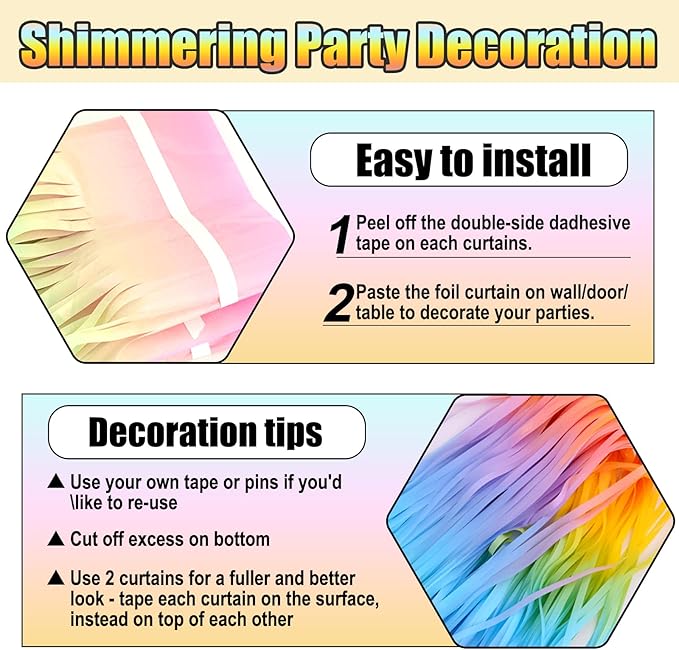 6 Pack Rainbow Foil Fringe Curtain Backdrop, 3.28Ft x 8.2Ft Metallic Tinsel Foil Fringe Streamer Curtains for Photo Booth, Birthday, Wedding, New Year Party Decorations