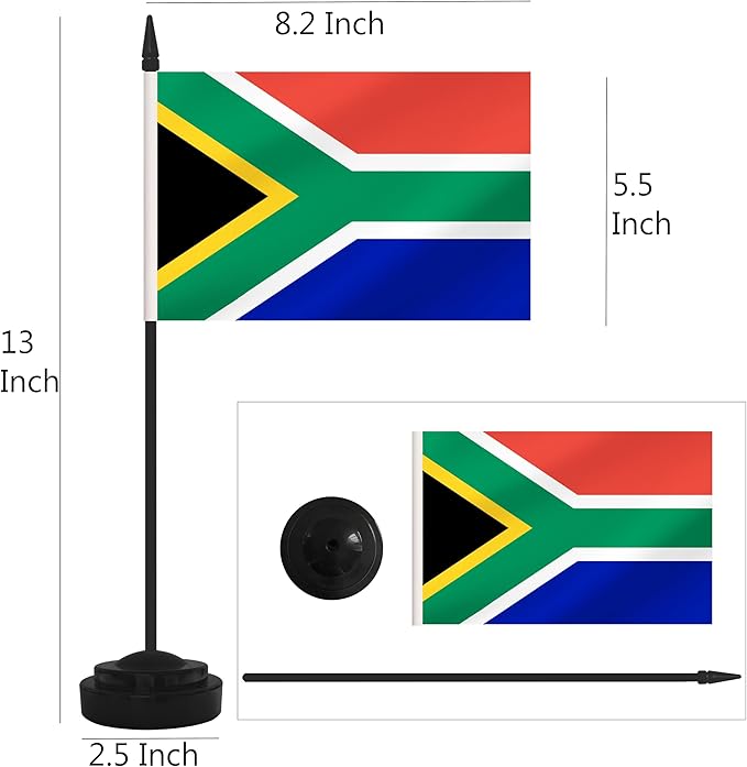 12 Pack South Africa Desk Flags - Miniature Office Flags with 12" Black Pole and Base, Perfect for Offices, Classroom, Home, Festival Decoration