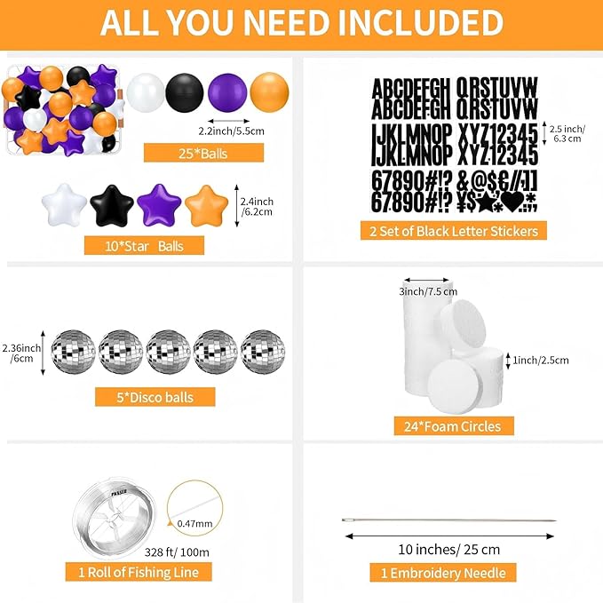 Giant Friendship Bracelet Garland Kit, DIY Birthday Banner with Letters Ball Jumbo Customizable Friendship Bracelet Decor for Halloween Christmas Wedding Party(Black, Orange, Purple)