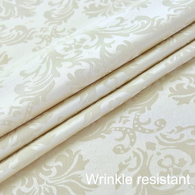 SASTYBALE Rectangle Tablecloth - 60 x 102 Inch Beige Cream Damask Table Cloth Jacquard Design Spill Proof Wrinkle Resistant Waterproof Soft Polyester Oblong Table Cover for Kitchen Parties(Ivory)