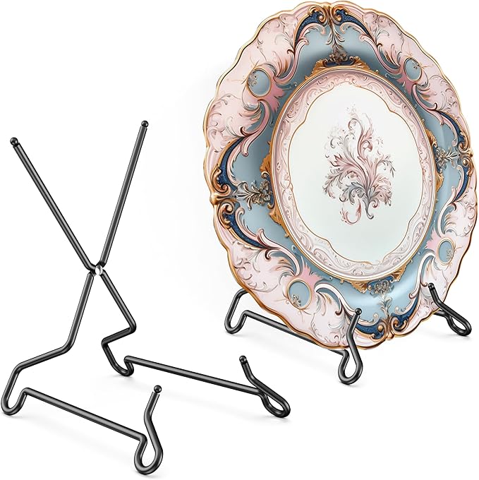 TR-LIFE Plate Stands for Display, 6.5 inch, 2 Pack – Fold-Flat, Stable X-Frame Picture Holder Easels for 6–12 in Plates, Frames and Books, up to 1.5 in Thick