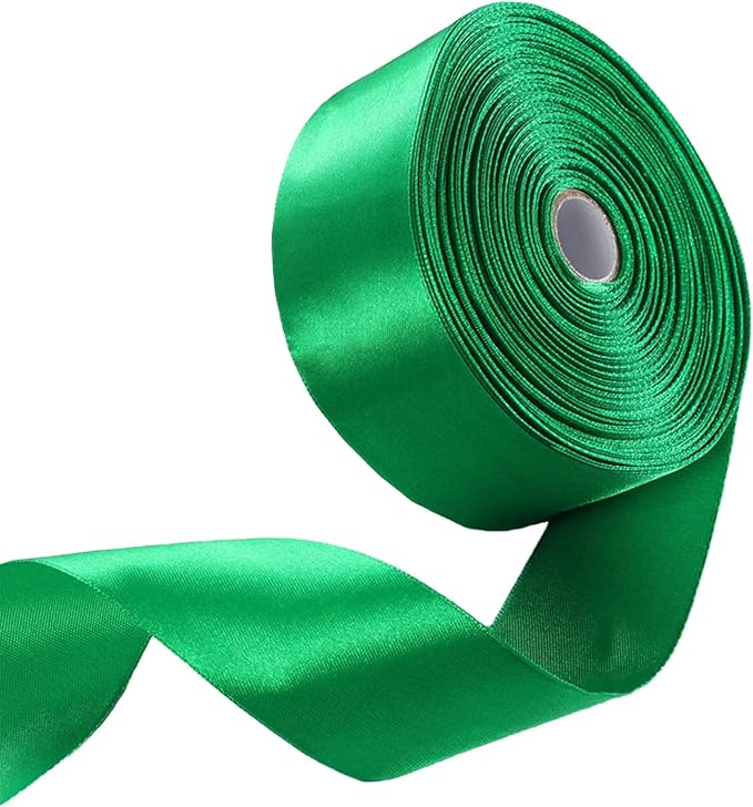 1-1/2 Inch Emerald Green Satin Ribbon 50 Yards Solid Fabric Ribbons for Gift Wrapping, Crafts, Floral Arrangements, Wedding, Party, Holiday and Home Decor