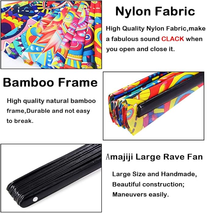 Amajiji Large Folding Hand Rave Fan Popping Fan for Line Dancing Clacking Fans for Boots On The Ground Dance,Party,Decoration,Festival (Dream Ｆlower)