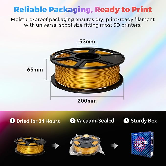 Flashforge 3D Printer Filament Silk PLA 1.75mm 1kg Spool-Dimensional Accuracy +/- 0.02mm (Gold)