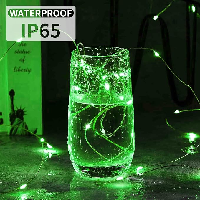 Aogist 24 Pack Fairy Lights 3 Modes 7ft 20 LED Waterproof,Battery Operated Silver Wire Firefly Starry Moon Mini String Lights for Mason Jars Christmas DIY Crafts Wedding Party Bedroom,Green