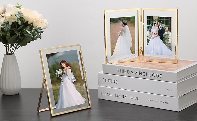 Gold 10x12'' Floating Frame Set of 2,For Photo Sizes 5x7'', 7x9'', 810'', 8.5x11'', Metal Frames for Tabletop/Shelf Display,Classy Gift Choice for Wedding,Birthady,Home or Office Decor