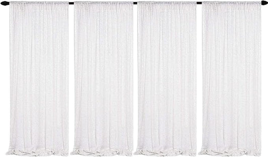 JYFLZQ White Iridescent Sequin Backdrop Curtains 2ft x 8ft 4 Panel Glitter Photo Booth Backdrops Sparkly Photography Background Drapes for Parties Wedding Bridal Showers