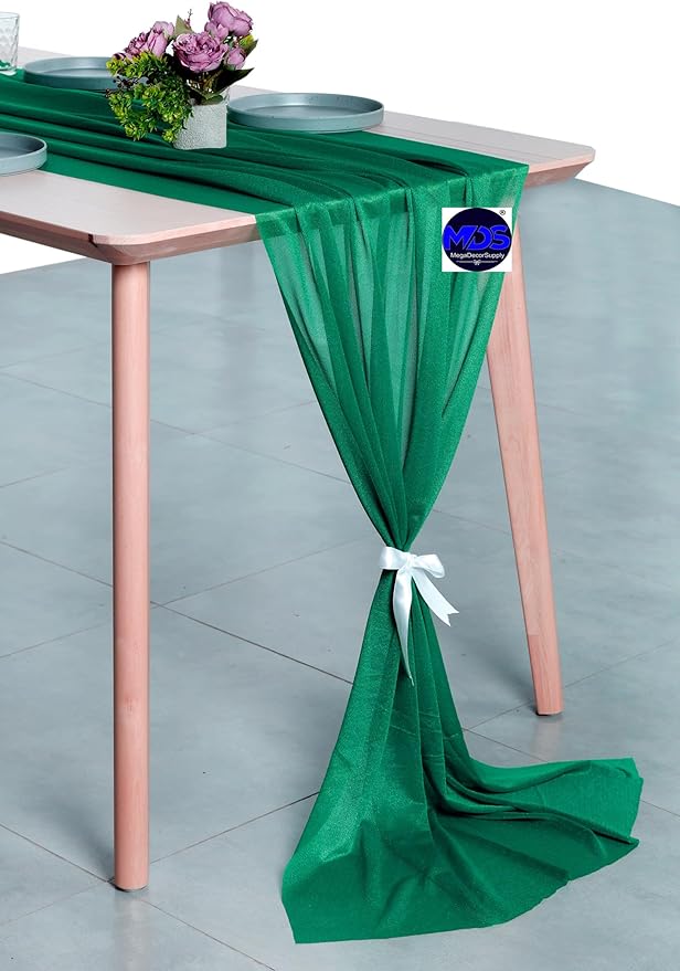 MDS Halloween Chiffon Table Runner - 10 Pack, 29 x 170 Inches, 14ft Each - Sheer Spooky Table Runners for Haunted House Parties, Trick-or-Treat Tables, Witchy Décor, Wedding & Events - Emerald Green