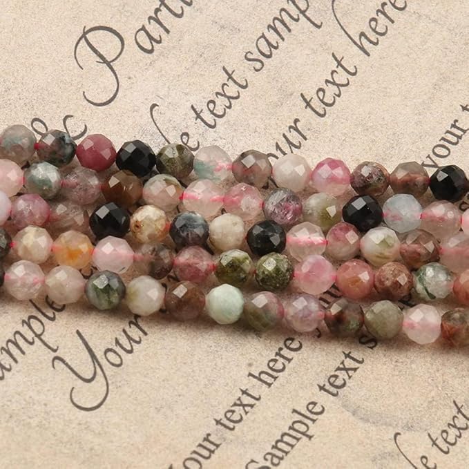 Song Xi 90pcs 4mm Natural Tourmaline Gemstone Beads Faceted Round Loose Stone Beads for Jewelry Making