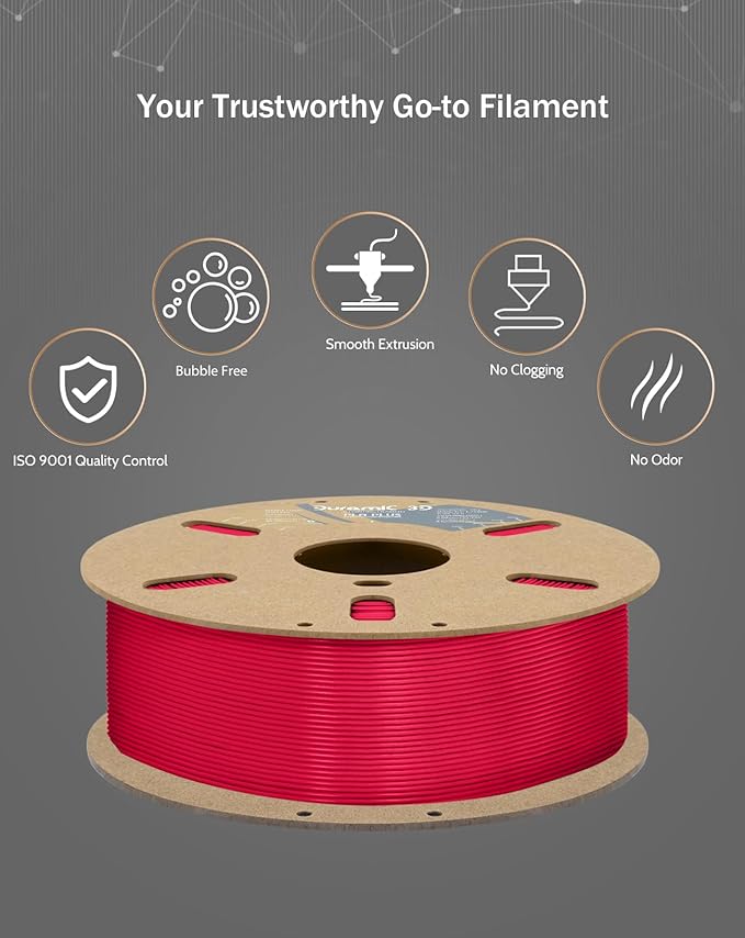 DURAMIC 3D PLA+ Filament 1.75mm 1Kg Wine Red, PLA Plus 3D Printer Filament 1Kg Spool(2.2lbs) Tougher and Stronger, Dimensional Accuracy Probability +/- 0.02mm
